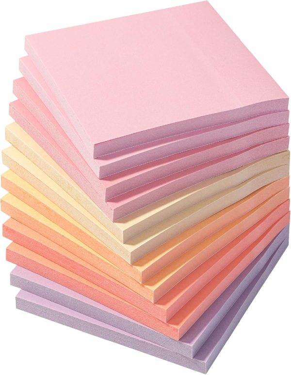 - Sticky Notes, 3”x3”, 12 Pads, 600 Sheets, Colorful Sticky Notes 3x3, Sunset Sorbet